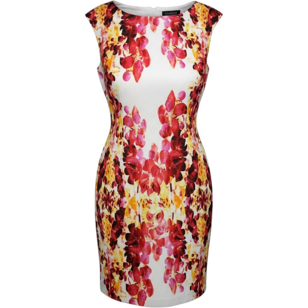 Adrianna Papell Womens Floral Sheath Dress 10 Pink Sleeveless Exposed Zipper NWT